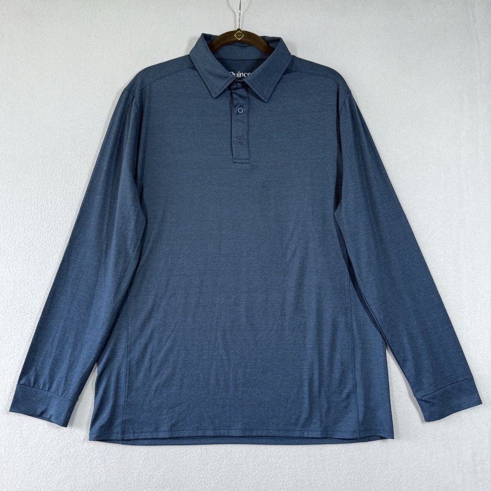 Quince Shirt Mens Large Performance Long Sleeve Polo‎ Blue Green Quiet Luxury